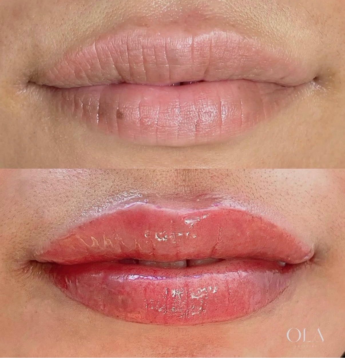 Lip blush before and after
